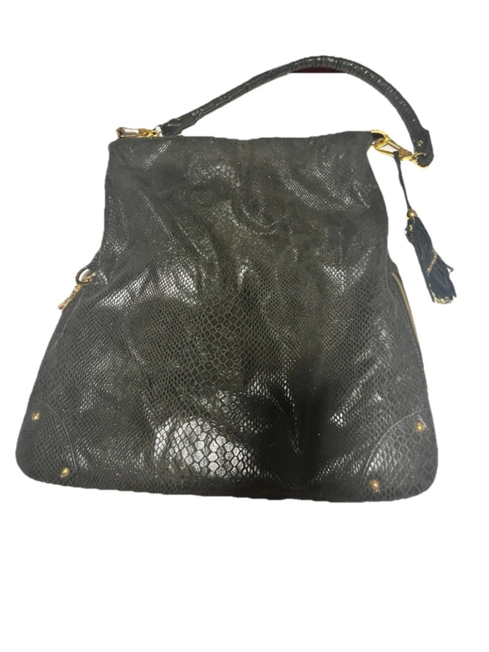 Black‎ Leather Snake-Texture Shoulder Bag with Tassel - Women
Brand JM